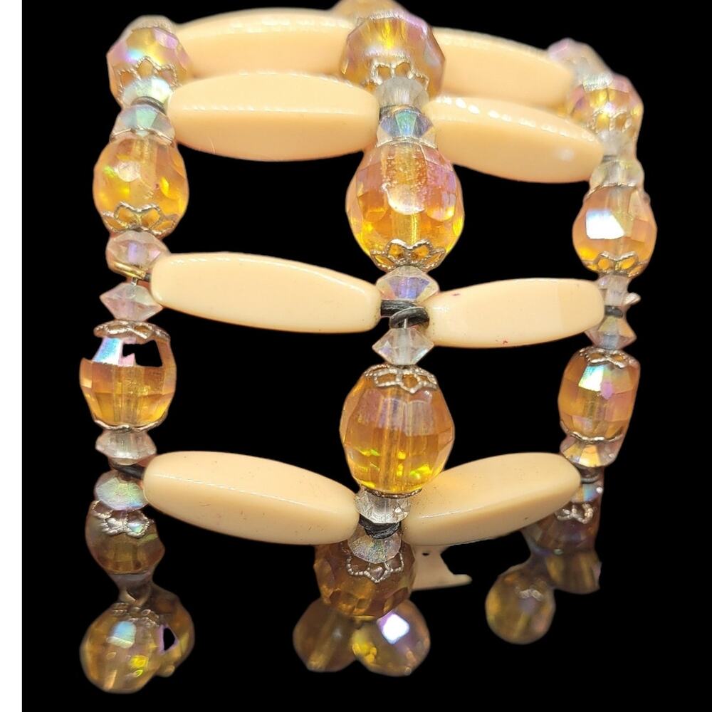 Glowing Amber Beaded‎ Bracelet Vintage 90s Aurora Shimmer Bold Chic